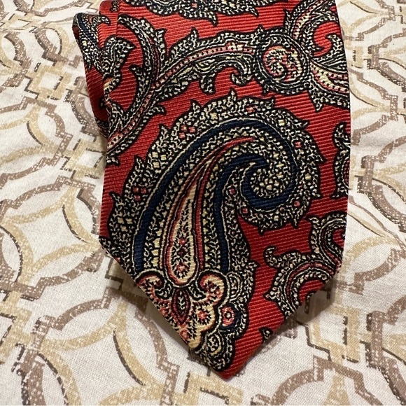 Polo Ralph Lauren Tie Paisley Orange & Gray Silk Made in USA by Hand 54” x 3” - Picture 3 of 8